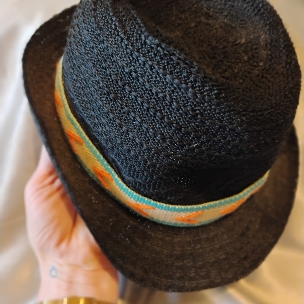 Black Woven Hat with Colorful Band
